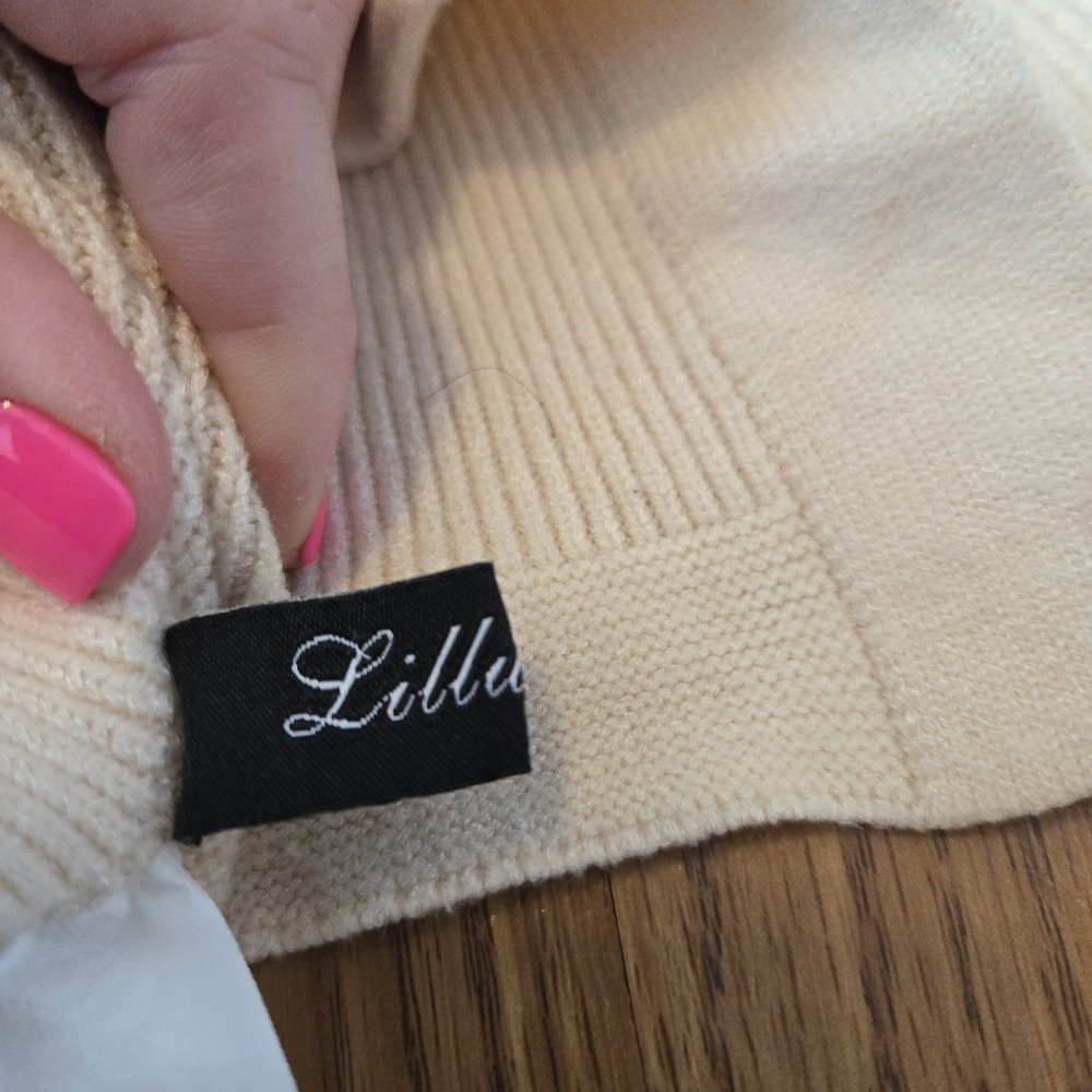 Lillusory Cream Turtleneck Sweater Side Slits Oversized Casual Work Classic XS - Picture 4 of 13